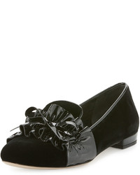 Miu Miu Ruched Patent Velvet Loafer Black
