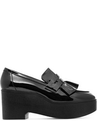 Robert Clergerie Ruffled Patent Leather Platform Loafers Black