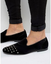 Asos Smart Loafers In Black Velvet With Stud Toe Detail
