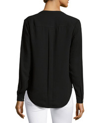 Neiman Marcus Half Zip Long Sleeve Blouse Black