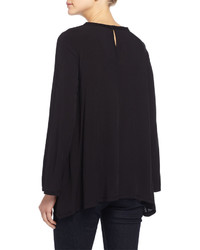 Max Studio Long Sleeve Blouse Wembroidered Trim Black