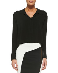 Donna Karan Long Sleeve Cropped Silk Blouse