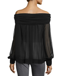 Donna Karan Long Sleeve Off The Shoulder Blouse Black