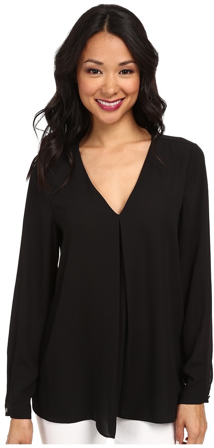 Vince Camuto Long Sleeve V Neck Blouse W Inverted Front Pleat, $79 ...