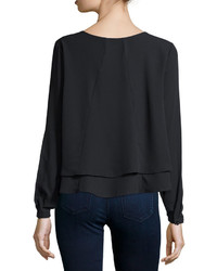 Marled By Reunited Long Sleeve Double Layer Blouse Black