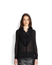 Saint Laurent Silk Drape Detail Blouse Black