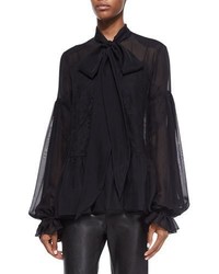 Givenchy Scarf Neck Chantilly Lace Inset Blouse