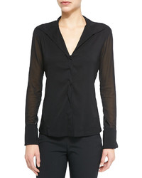 Donna Karan Sheer Long Sleeve Blouse With Collar