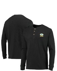 Dunbrooke Black Green Bay Packers Logo Maverick Thermal Henley Long Sleeve T Shirt