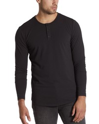 CUTS CLOTHING Cuts Long Sleeve Curve Hem Henley T Shirt In Black At Nordstrom