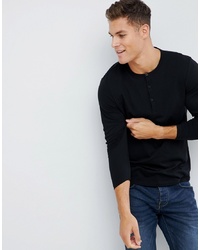 ASOS DESIGN Long Sleeve T Shirt With Grandad Neck In Black