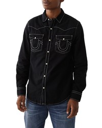 True Religion Brand Jeans Big T Snap Up Cotton Western Shirt In Jet Black At Nordstrom