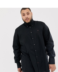 Tommy Hilfiger Big Tall Icon Logo Stretch Poplin Shirt Regular Fit In Black