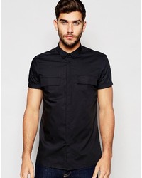 Asos Brand Military Shirt In Black With Double Pocket In Regular Fit