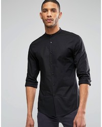 Asos Brand Skinny Shirt In Black With Grandad Collar And Long Sleeves