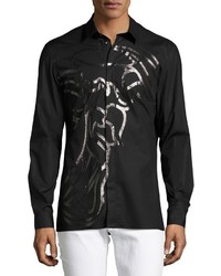 Versace Collection Enlarged Metallic Medusa Sport Shirt Black