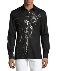 Versace Collection Enlarged Metallic Medusa Sport Shirt Black