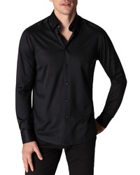 Eton Contemporary Fit Solid Black Knit Button Up Shirt