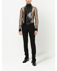 Dolce & Gabbana Crocodile Embossed Sheer Long Sleeve Shirt