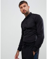 Hugo Ero3 Extra Slim Fit Poplin Logo Shirt In Black
