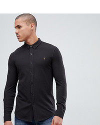 Farah Kompis Slim Fit Pique Jersey Shirt In Black