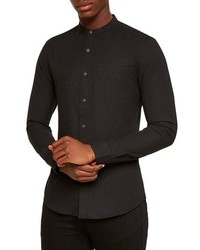 Topman Muscle Fit Stretch Oxford Band Collar Shirt