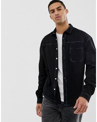 ASOS DESIGN Overshirt With Multicolour Contrast Stitching In Black