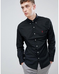 Polo Ralph Lauren Player Logo Slim Fit Poplin Shirt In Black