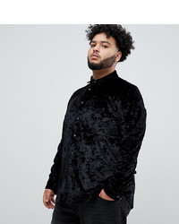 ASOS DESIGN Plus Regular Fit Crushed Velvet Shirt In Black