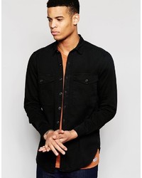 Pull&Bear Overshirt In Black Cotton In Regular Fit