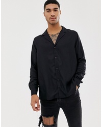 ASOS DESIGN Relaxed Viscose Shirt With Deep V Neck In Black