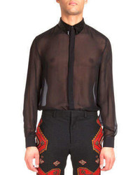 Givenchy Sequin Collar Sheer Poplin Shirt Black