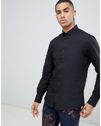 Twisted Tailor Shirt In Black With Cutaway Collar