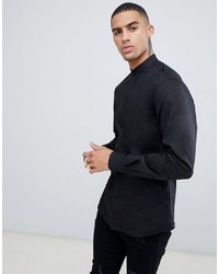 Twisted Tailor Shirt In Black With Grandad Collar
