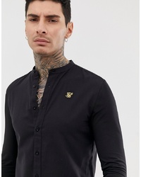 Siksilk Shirt With Grandad Collar In Black
