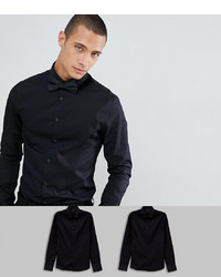 ASOS DESIGN Skinny 2 Pack Black Shirt Save