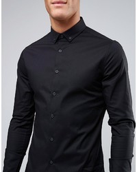 Asos Skinny Shirt In Black With Button Down Collar