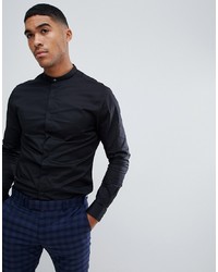 ASOS DESIGN Skinny Shirt With Grandad Collar And Popper In Black
