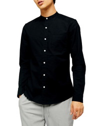 Topman Slim Fit Band Collar Oxford Button Up Shirt