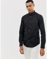 Emporio Armani Slim Fit Logo Poplin Shirt In Black