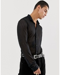 ASOS DESIGN Slim Fit Mesh Shirt In Black