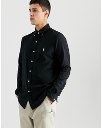 Polo Ralph Lauren Slim Fit Pique Shirt With Collar In Black