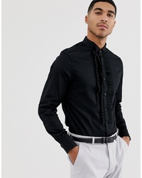 ASOS DESIGN Slim Sa Shirt With Pleated Front In Black