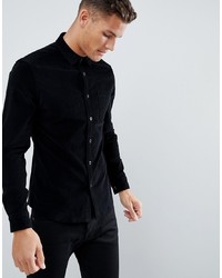 ASOS DESIGN Stretch Slim Cord Shirt In Black