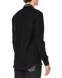 Alexander McQueen Studded Collar Long Sleeve Woven Shirt Black