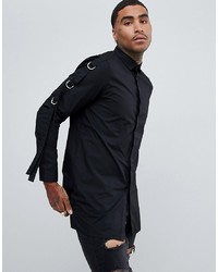 ASOS DESIGN Super Longline Shirt With Strap Detail In Black