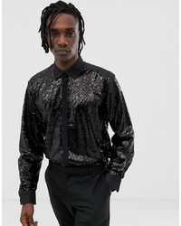 Twisted Tailor Super Skinny Sequin Shirt In Black