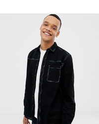 ASOS DESIGN Tall Overshirt With Multicolour Contrast Stitching In Black