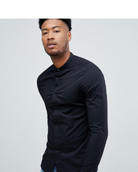 ASOS DESIGN Tall Skinny Shirt With Grandad Collar And Popper In Black