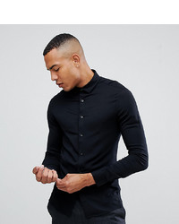 ASOS DESIGN Tall Skinny Stretch Viscose Shirt In Black